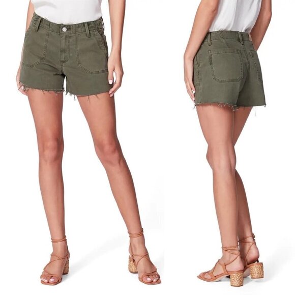 PAIGE Pants - Paige Women's NWOT Vintage Ivy Green Raw Hem Mayslie Utility Jean Shorts Size 31